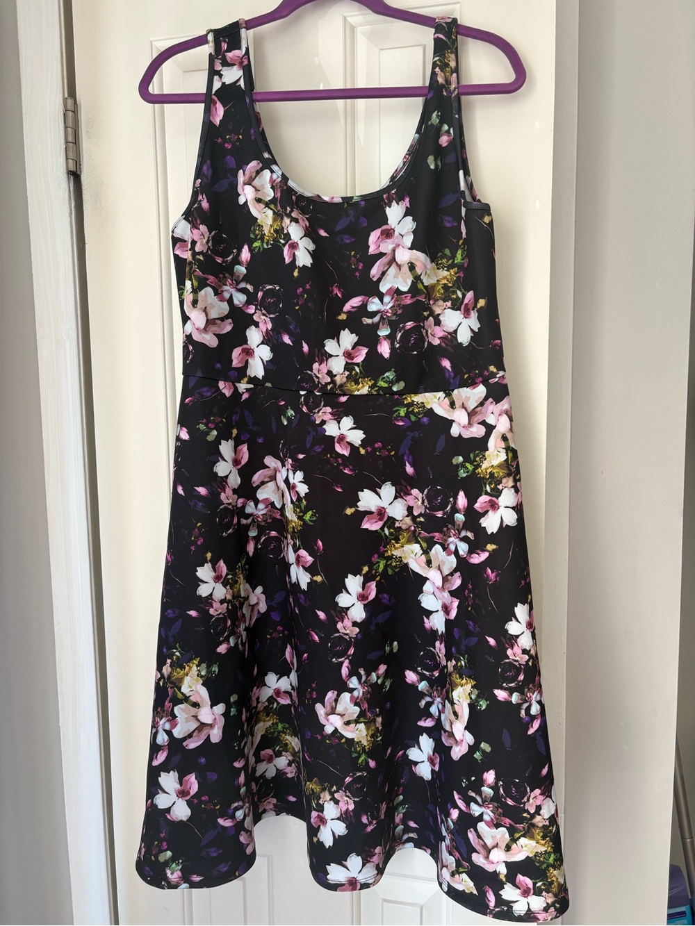 torrid Black Floral Scoop-Neck Fit & Flare Dress with Pink & White Blooms
